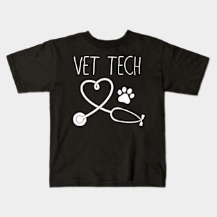 Vet Tech Love Animal Love Care Paw Print Kids T-Shirt